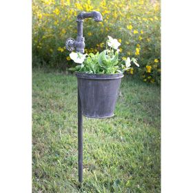 Outdoor Faucet Garden Stake with Built-in Planter for Outdoor Planting