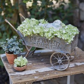 Rustic Farmhouse Denim Tabletop Wheelbarrow - Country Home Decor Accent Piece