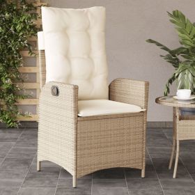 Reclining Patio Chair with Cushions Beige Poly Rattan