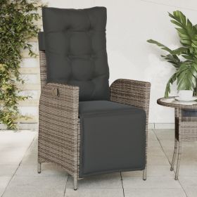 Reclining Patio Chair with Footrest Gray Poly Rattan