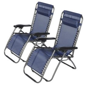 2PC Zero Gravity Patio Adjustable Folding Reclining Chair with Pillow,  Dark Blue