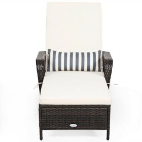 Patio Wicker Chaise Lounge Chair with Pillow and Adjustable Backrest