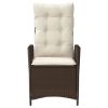 Reclining Patio Chair with Cushions Brown Poly Rattan