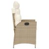 Reclining Patio Chair with Cushions Beige Poly Rattan