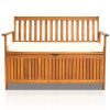 Wooden Outdoor Storage Bench Large Deck Box, Entryway Storage Bench with Inner Waterproof Dustproof Lining for Patio Garden Balcony Yard, Natural Wood