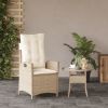 Reclining Patio Chair with Cushions Beige Poly Rattan