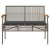 Patio Bench with Cushion Gray Poly Rattan Acacia Wood