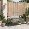 Patio Bench with Cushion Gray Poly Rattan Acacia Wood