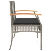 Patio Bench with Cushion Gray Poly Rattan Acacia Wood