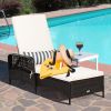 Patio Wicker Chaise Lounge Chair with Pillow and Adjustable Backrest