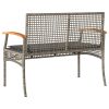 Patio Bench with Cushion Gray Poly Rattan Acacia Wood