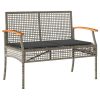 Patio Bench with Cushion Gray Poly Rattan Acacia Wood