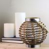 9.5" Rustic Chic Round Rattan Decorative Candle Holder Lantern with Jute Handle