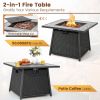 35 Inch Propane Gas Fire Pit Table Wicker Rattan with Lava Rocks PVC Cover