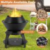 20 Inch Patio Fire Pit Metal Camping Fire Bowl with Pot Holder and Storage Shelf