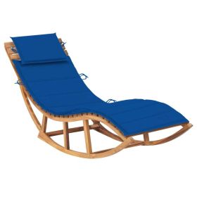 Rocking Sun Lounger with Cushion Solid Teak Wood (Color: Blue)