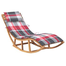 Rocking Sun Lounger with Cushion Solid Teak Wood (Color: Brown)