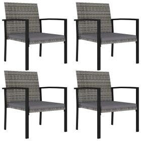 Patio Dining Chairs 4 pcs Poly Rattan Gray (Color: Grey)