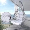 Swing Egg Chair with Stand Indoor Outdoor, UV Resistant Cushion Hanging Chair with Guardrail and Cup Holder, Anti-Rust Foldable Aluminum Frame Hammock