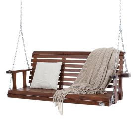 VEVOR Wooden Porch Swing 5.5 ft, Patio bench swing for Courtyard & Garden, Upgraded 880 lbs Strong Load Capacity, Heavy Duty Swing Chair Bench with Ha (Color: Brown, Seat Length: 5.5 ft)