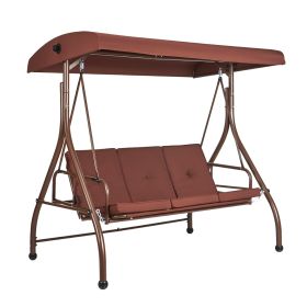 VEVOR 3-Seat Patio Swing Chair, Converting Canopy Swing, Outdoor Patio Porch with Adjustable Canopy, Removable Thick Cushion and Alloy Steel Frame, fo (Color: Brown, Seat Frame Type: Single Frame)