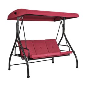 VEVOR 3-Seat Patio Swing Chair, Converting Canopy Swing, Outdoor Patio Porch with Adjustable Canopy, Removable Thick Cushion and Alloy Steel Frame, fo (Color: Wine Red, Seat Frame Type: Single Frame)