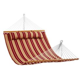 VEVOR Double Quilted Fabric Hammock with Hardwood Spreader Bar Detachable Pillow (Color: Red and Orange, Type of Support: Without Bracket)