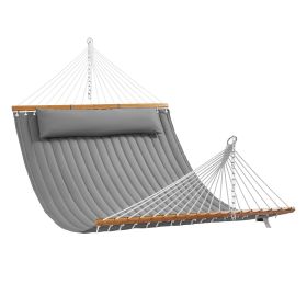 VEVOR Double Quilted Fabric Hammock with Hardwood Spreader Bar Detachable Pillow (Color: Gray, Type of Support: Without Bracket)