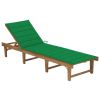 Folding Sun Lounger with Cushion Solid Acacia Wood