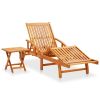 Patio Sun Lounger with Table and Cushion Solid Wood Acacia